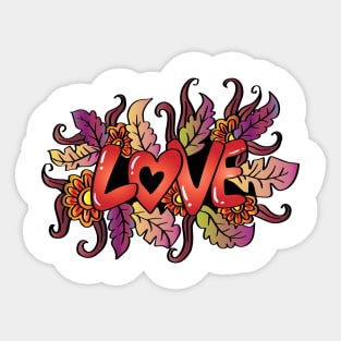 Love word with floral decoration Sticker